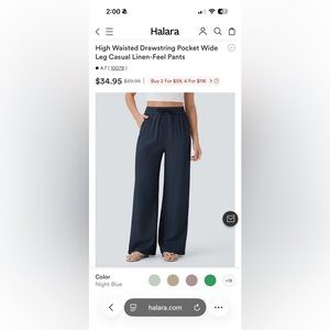 HALARA Night Blue High-Waisted Drawstring Wide Leg Pants